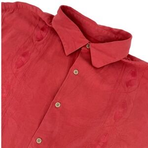 Nat Nast Shirt XL Mens Coral Silk Short Sleeve Button Up Shirt Embroidered‎